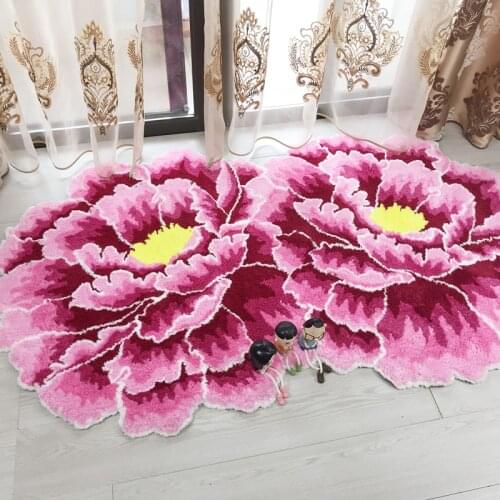 Handmade 160*90cm red peony flower carpet livingroom bedroom area rug pink floral thick door mats wedding parlor hallway rugs