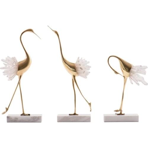 Crystal Stone Brass Swan Crafts Three-Piece Study Set Shop Window Cabinet Furnishings Ornaments