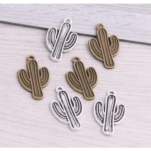 SWEET BELL 40pcs 16*26mm Metal Alloy Two Color Cactus Charms Plant Pendants For Jewelry Making DIY Handmade Craft