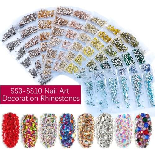 S3-SS10 Mix Sizes 3D Non HotFix Flat Back Nail Rhinestone Glitter Strass Nail Art Rhinestone Crystal Glass