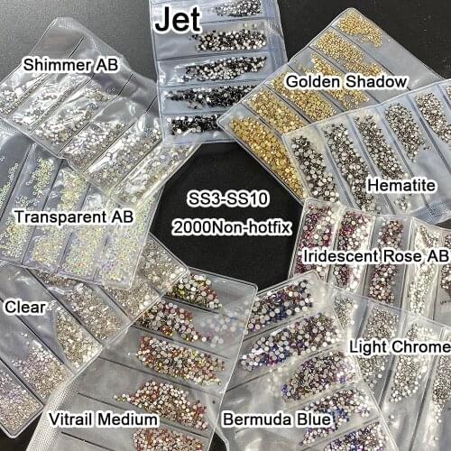Clear Crystal Transparent AB 1440PCS Nail Art Rhinestones SS3-SS10 Flatback Non Hot Fix Rhinestones Glue On Nail Art Decorations