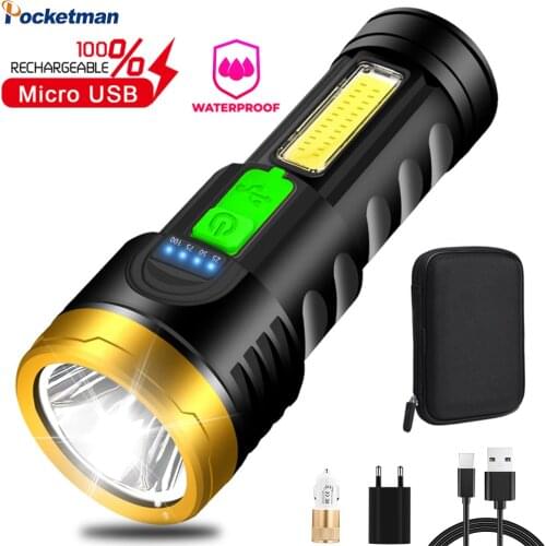 Pockeman Super Bright Led Flashlight Outdoor Long-range Torch Lanterna Multi-function LED USB Rechargeable COB Work Light