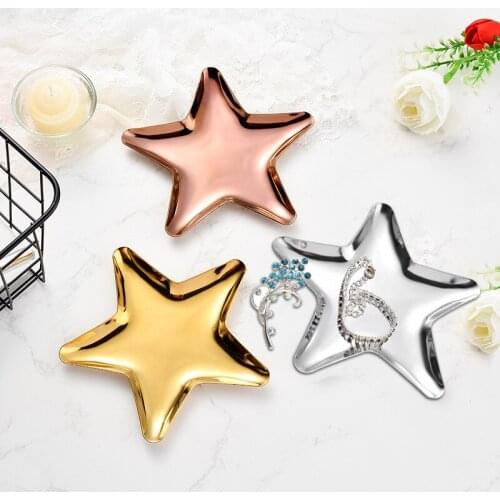 50Pcs/Lot 4 Colors Storage Mirror Tray Star Shape Fruit Plates Jewelry Display Tray Stainless Steel Desktop Dessert Dish Decor