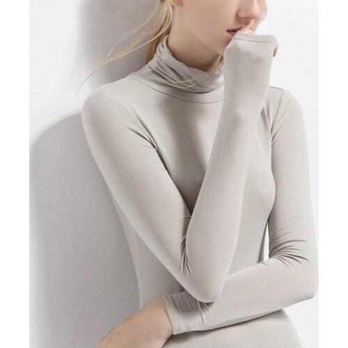 Womens Long Sleeve T-Shirt 2021 Autumn New Solid Color High Collar Modal Bottoming Shirt High Elastic Slim Fit Large Womens