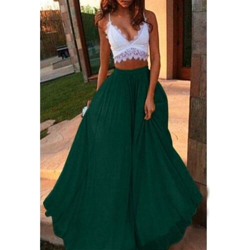 Chiffon Cool Skirt Womens Elastic Waist Double Anti-going Ladies Long Solid Color Elegant Skirt Spring And Summer Autumn