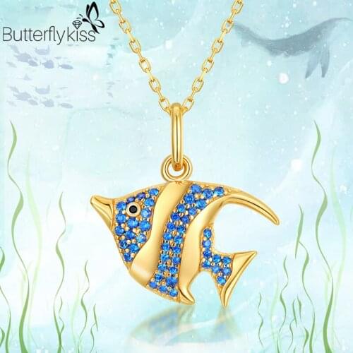 BK Women Clownfish necklace Pendants 925 Genuine Silver Ocean Animal Blue Spinel Gemstone Wedding Party Promise Fine Jewelry