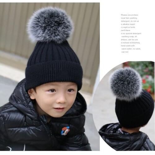 Winter Girl Knitted Real Fox Fur Pom pom Ball Knitted Beanies Cap Womens Casual Wool Knit Hat Skullies Bonnet Gorros