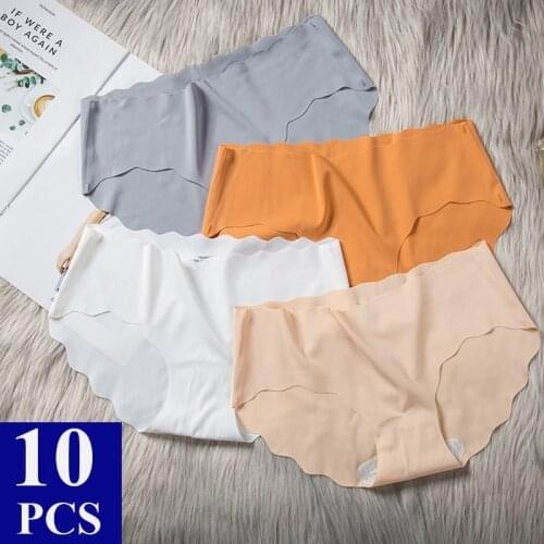 0.7$/Pc 10 Pcs Seamless Panties Women Sexy Panties Briefs Wave Lace Ice Silk Underwear Women Sexy Lingerie Tanga Трусы Женские