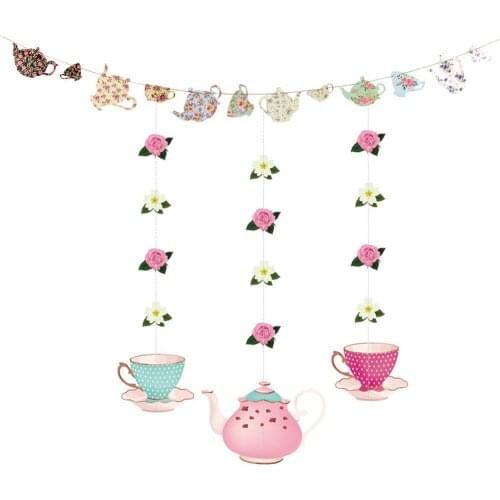 1 Set of 4pcs Tea Party Decorations Teapot Banner Decoration for Birthday Bridal Shower Baby Shower (Assorted Color 1pc Teapot