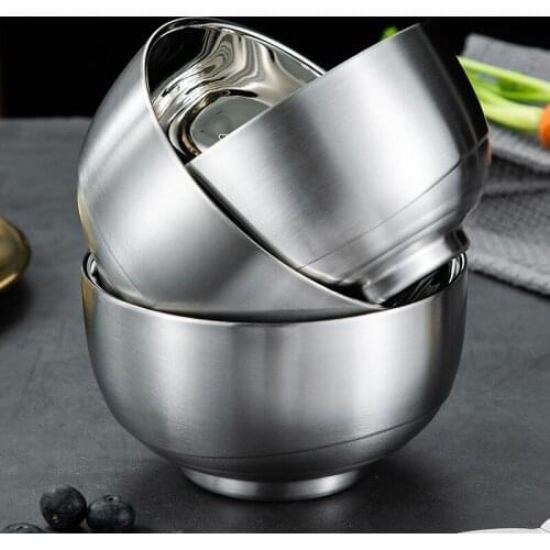 1Pc Portable Double-layer Stainless Steel Bowl Adult Childrens Insulated Rice Bowl Household Hotel Tableware