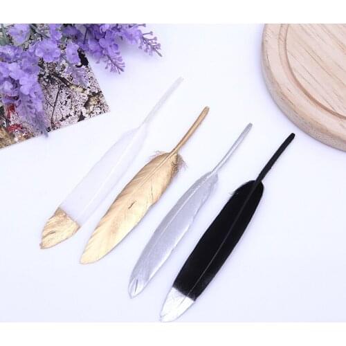 10-15cm 20pcs/lot Natural Gold Dipped Natural White Feathers for Various Crafts, DIY Decor Feathers, Wedding Feather Decoration