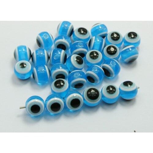 100 Sky Blue Acrylic Kabbalah Evil Eye Ball Round Beads 10mm (3/8")