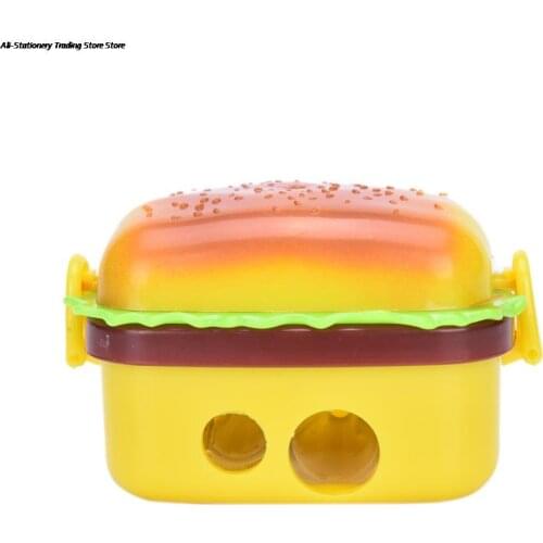 2Hole Hamburger ShapePencil sharpener with two rubbers/eraser Kids School Pencil Knife Stationery Supplies