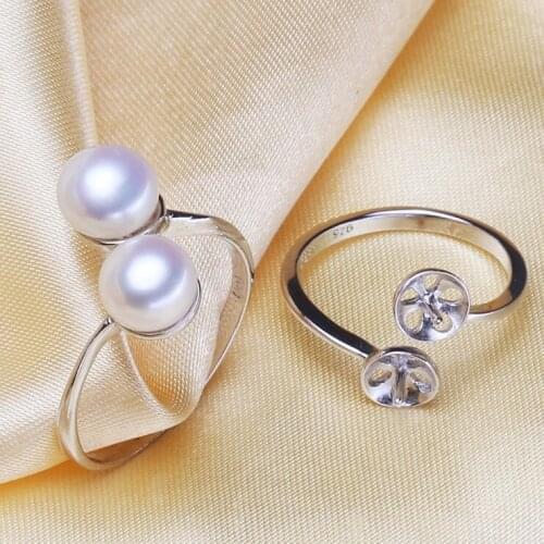 2 PEARLS Unique Pearl Ring Mountings, Ring Findings, Adjustable Ring Jewelry Parts Fittings Charm Accessories Silver Jewellery