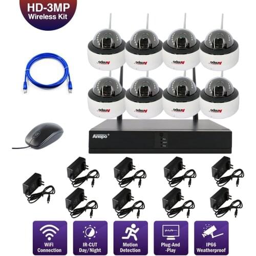 Anspo 8CH 3MP WIFI NVR Dome Outdoor CCTV Wireless Security IP Camera System Kit