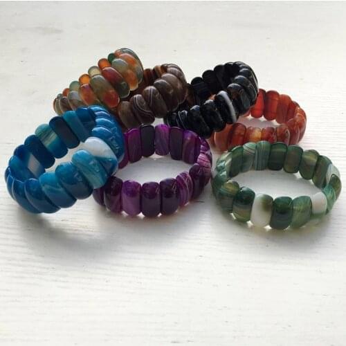 Free Shipping Hip hop jewelry multiple color striped agat beads elastic bracelet bracelet 7.5 "L