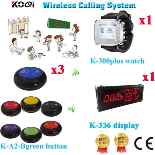 Wireless Pager Bell System Long Range Distance 433.92MHZ Transmitter For Restaurant(1 display+1 watch+3 call button)