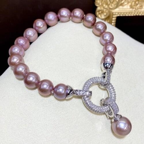 Pearls Braceles 9-10mm Fine Jewelry Natural Fresh Water Purple Pearls Bracelets for Women Fine Pearls Bracelets