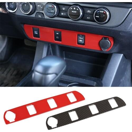 Carbon Fiber /Red ABS Center Console Cigarette Lighter Switch Cover Trim For Toyota Tacoma 2015-2020 Car Interior Accessories