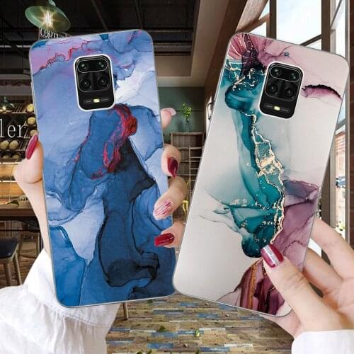 Phone Case For Coque Xiaomi Mi 10T Note10 Lite Poco X3 NFC Redmi Note 9S 10S 8 9 10 Pro 8T Soft TPU Cover Ink Brush Marble Shell