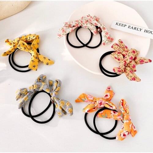 2 Pcs/Set Children Cute Bow Scrunchies Rubber Bands Baby Girls Ponytail Holder Soft Elastic Hair Bands Kids Hair Accessories