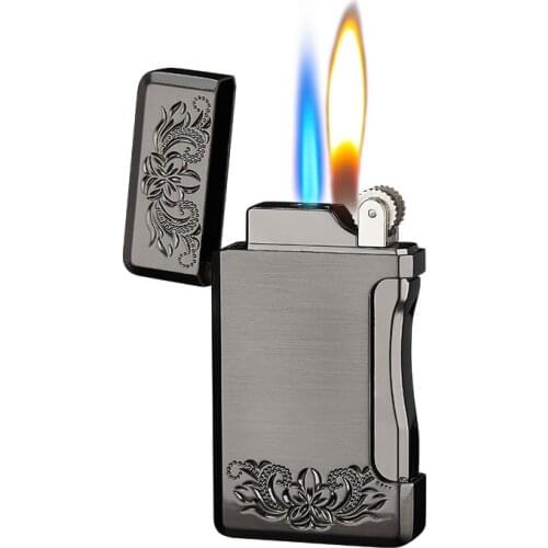 Carving Double Fire Lighter Grinding Wheel Open Fire Side Pressing Direct Punching Gas Lighter Personalized Creativity