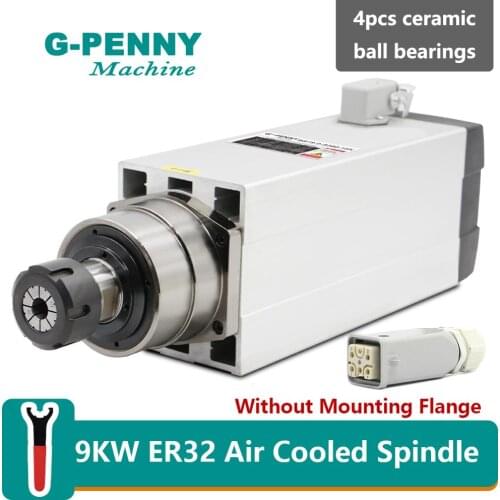 220v 380v 9KW CNC Spindle Motor Air Cooled 4poles ER32 600Hz 18000rpm 4pcs Bearings wood working Air Cooling High Accuracy