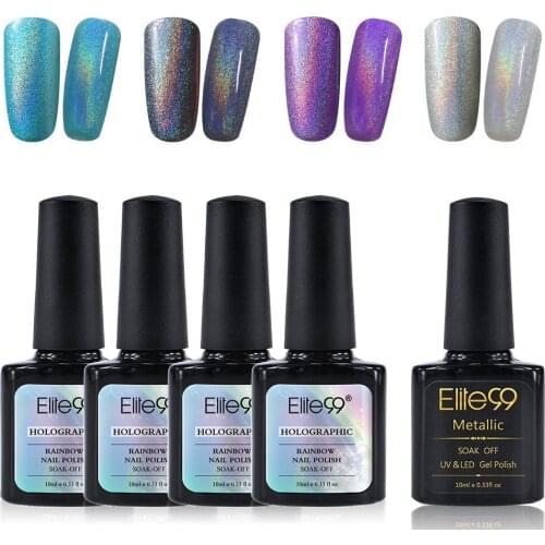 Elite99 10ml 4pieces/lot Rainbow Gel Polish with Metallic Top Coat UV LED Gel Nail Polish Nail Art Semi Permanent Gel Lacquer