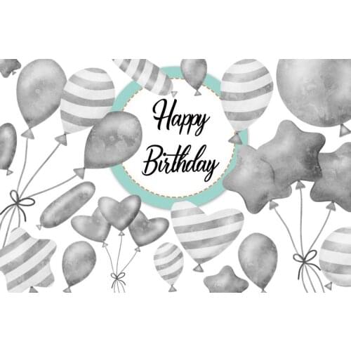 Happy Birthday Backdrop Grey Balloon Photography Background Celebration Photo Booth Studio Decor