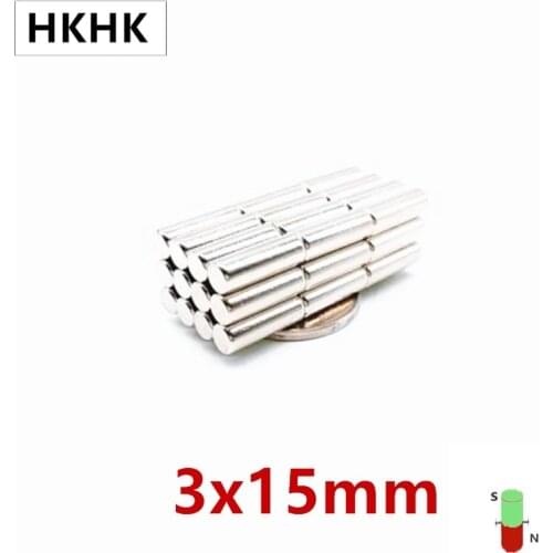 HKHK 50-1000PCS Diameter Round Cylinder Magnets 3x15 mm magnet encoder 3mm x 15mm strong magnetic standard 3x15 mm