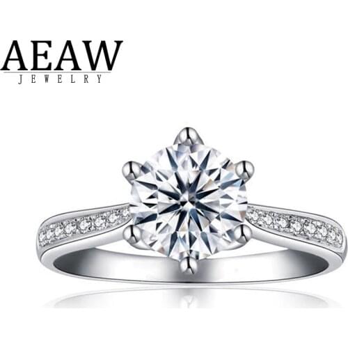 1ct DF Moissanites Ring 14K White Gold Plated Silver Lab Grown Moissanites Diamond Engagement Ring Women Classic 6 Prongs