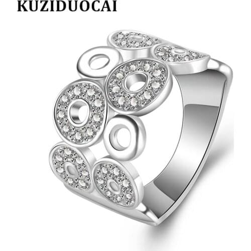 Kuziduocai New Fashion Jewelry Zircon Stainless Steel Circle Wedding Bride Party Rings For Women Girls Gifts Anillos Bague R-812