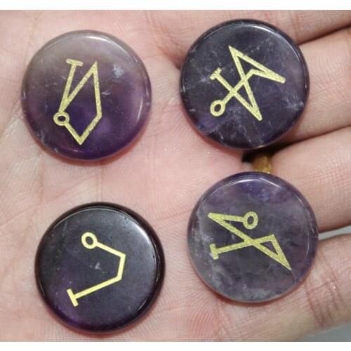 Natural stone amethysts Crystal Engraved Usui Reiki Balancing Symbols chakra amulet Energy pendulo therapy Healing jewelry 4pcs