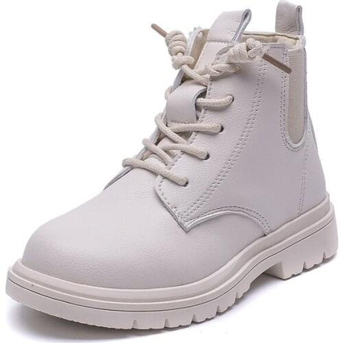 2021 New Boots for Girls Korean Cotton Velvet Childrens Boots Kids Shoes Trend Baby Low-cut Lace-up Martin Boots Flats Fashion