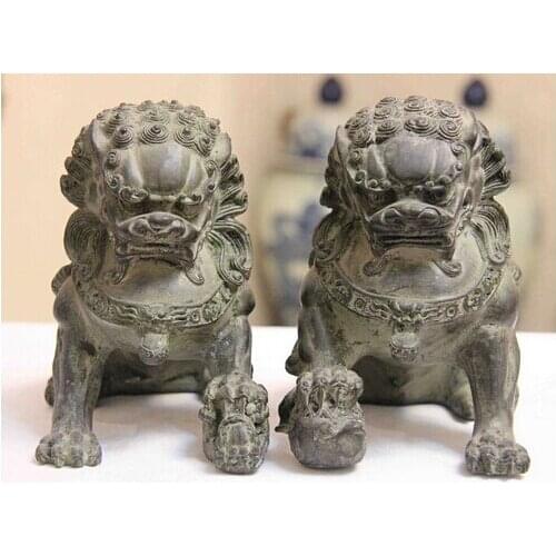 Limit the Quantity!!!Collect 1 Pair (2 item) Chinese Home FengShui Old Bronze Lion Foo Fu Dog Statue/Sculpture High:16CM /item