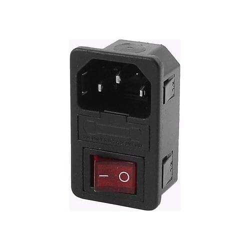 AC 250V 10A 4 Terminals Red LED Rocker Switch Inlet Power Socket w Fuse Holder