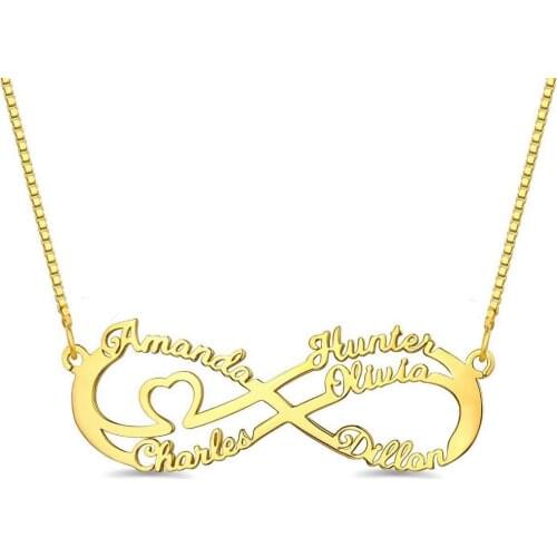 Personalized Custom 6 Names Necklace Heart and Infinity Style Pendnt Necklace Gold for Women Mom, Grandma, Friends Jewelry Gifts