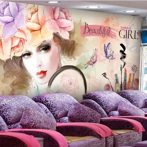 Custom 3D Wallpaper Modern Hand Painted Watercolor Beauty Salon Photo Wall Mural Abstract Art Nail Salon Background Wall Papers