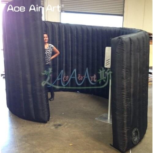 Portable black spiral inflatable photo booth enclosure,Spiral trade show booth,swirl backdrop without lights for wedding party