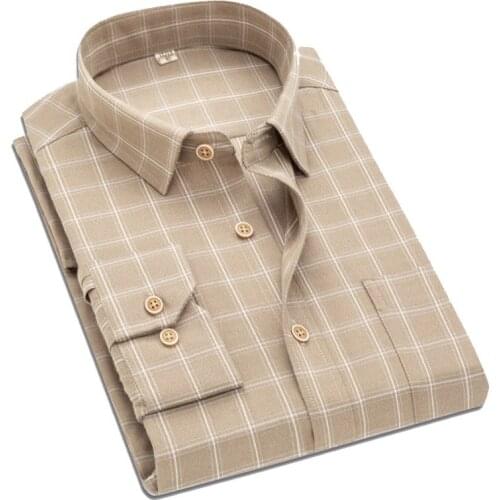 Autumn New Green Khaki Plaid Shirt Men Shirt Mens Fashion Chemise Homme Mens Social Shirts Long Sleeve Men Blouse 4XL 5XL