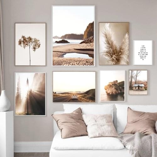 Scandinavian Canvas Art Poster Nature Grass Road Car Castle Landscape Print Decorative Wall Picture Nordic Painting Home Decor
