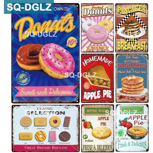 [SQ-DGLZ]Sweet Donuts & PANCAKES Metal Sign Vintage Metal Plates Cafe Bar Pub Club Home Wall Decor Tin Signs Retro Plaque