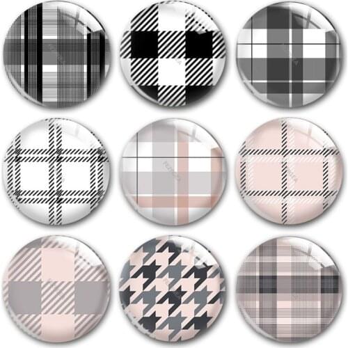 Buffalo Plaid glass cabochon,Renaissance Pink and black check pattern Round photo glass cabochon demo flat back Making findings