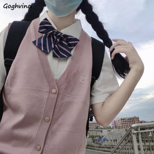 Sweater Vest Women Korean Style Spring Autumn Loose Trendy Streetwear Students Embroidery All-match Chic Solid Sleeveless V-neck