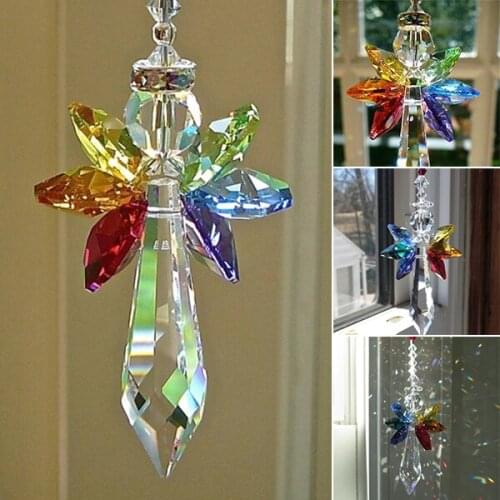 Car Ornaments Rainbow Angel Crystal Suncatcher Colorful Pendant Hanging Decoration For Car Home F-best