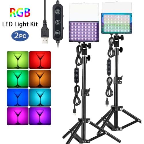 2 Packs RGB Video Lighting Kit LED Video Conference Lighting Tabletop Light Kit with 45cm Light Stand,Dimmable 2600K-6000K