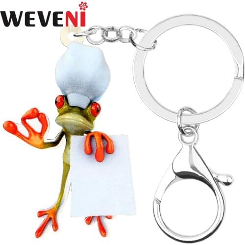 WEVENI Acrylic Cook Chef Frog Key Chains Keychains Ring Cute Animal Jewelry For Women Girls Bag Purse Charms Gift Wholesale 2019