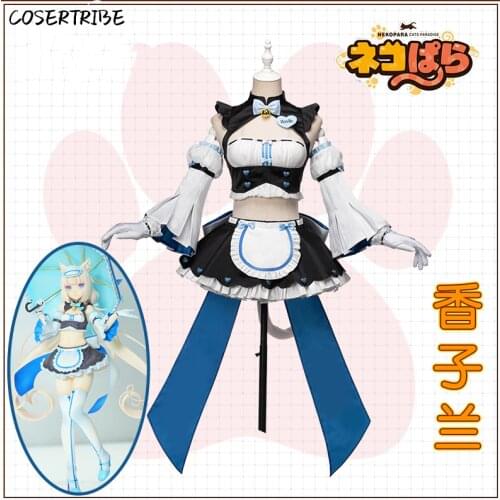 Anime NEKOPARA Cats Paradise Vanilla Maid Dress+Ear+Tails Sexy Lolita LUnifrom DreCosplay Costume Women Halloween Free Shipping