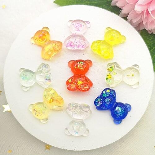 10Pcs Resin Transparent Sequins Bear Flatback Resin Cabochons for Hair Bow Center Jewelry Accessories DIY Scrapbooking 18*21mm