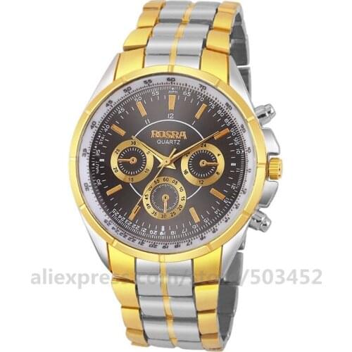 100pcs/lot ROSRA brand gold with silver belt watch for man classic design colorful dail quartz watch nice gift watch for gentle
